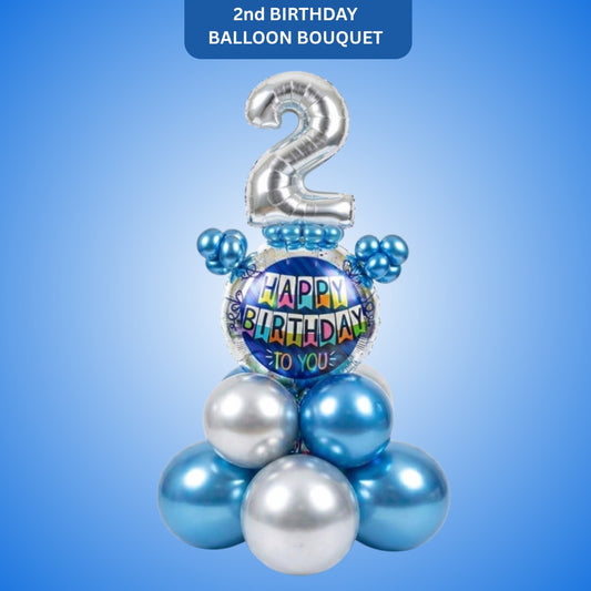 Designer Blue & Silver Balloon Bouquet Arrangement for 2nd Birthday