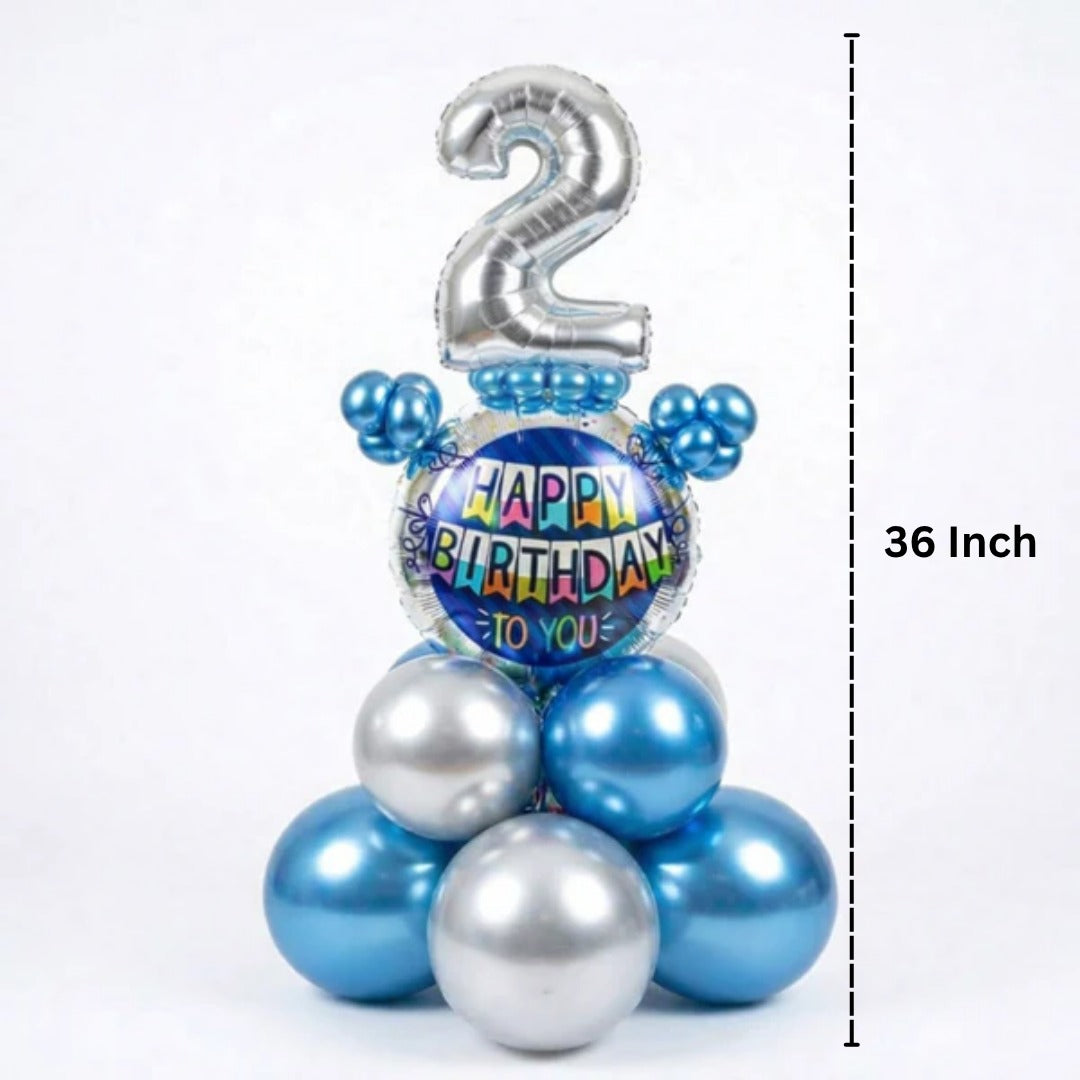Designer Blue & Silver Balloon Bouquet Arrangement for 2nd Birthday