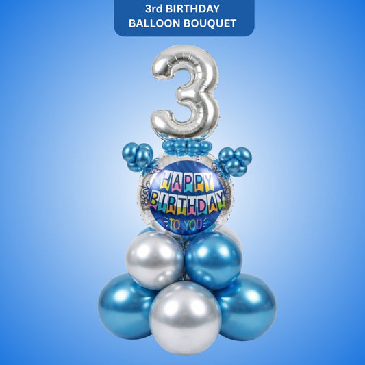 Designer Blue & Silver Balloon Bouquet Arrangement for 3rd Birthday