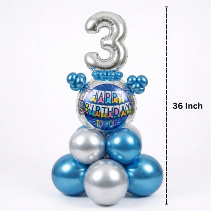 Designer Blue & Silver Balloon Bouquet Arrangement for 3rd Birthday