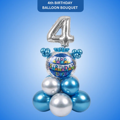 Designer Blue & Silver Balloon Bouquet Arrangement for 4th Birthday
