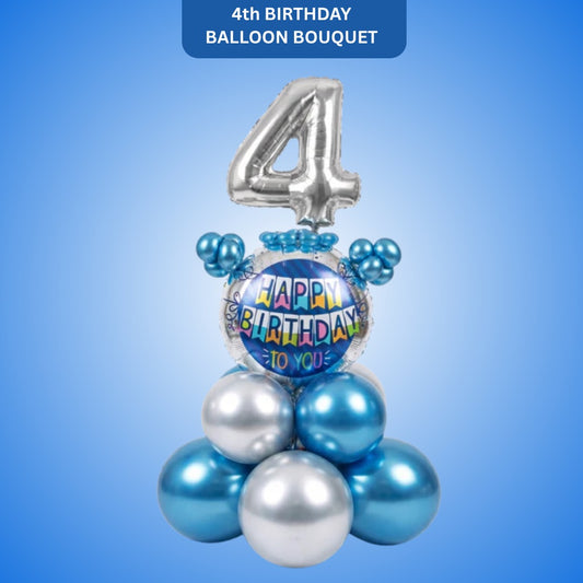 Designer Blue & Silver Balloon Bouquet Arrangement for 4th Birthday