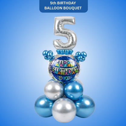 Designer Blue & Silver Balloon Bouquet Arrangement for 5th Birthday