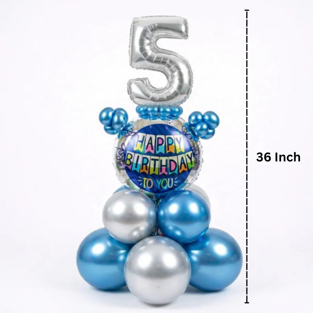Designer Blue & Silver Balloon Bouquet Arrangement for 5th Birthday