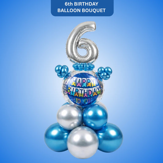 Designer Blue & Silver Balloon Bouquet Arrangement for 6th Birthday