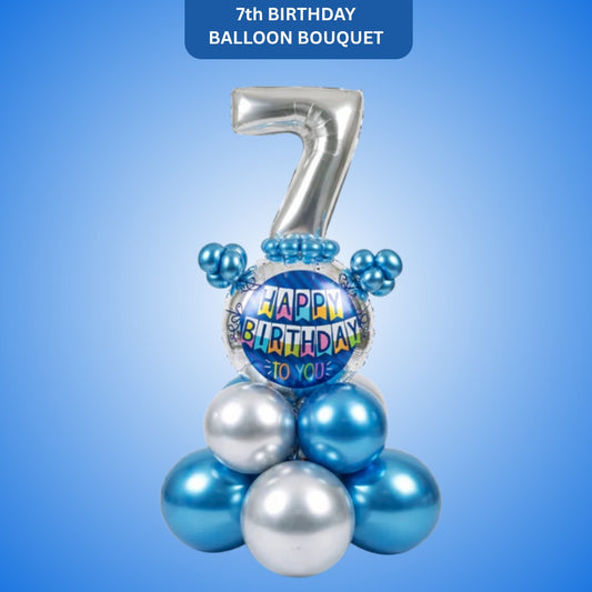 Designer Blue & Silver Balloon Bouquet Arrangement for 7th Birthday