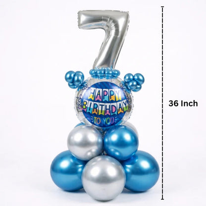 Designer Blue & Silver Balloon Bouquet Arrangement for 7th Birthday