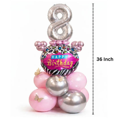 Designer Pink & Silver Balloon Bouquet Arrangement with 3D Butterflies for 8th Birthday