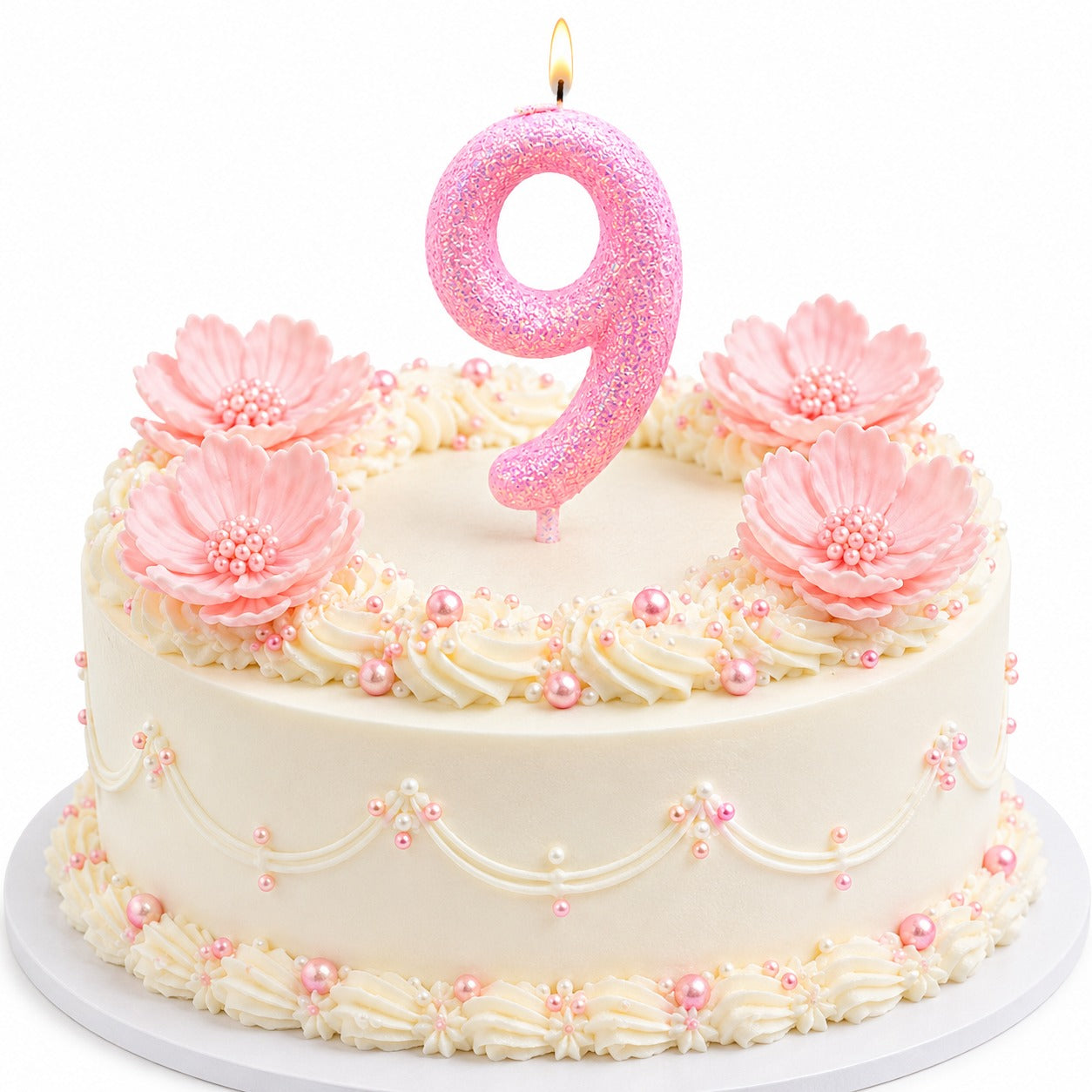 Glitter Designer Pink Candle Number 9 | Cake Candles