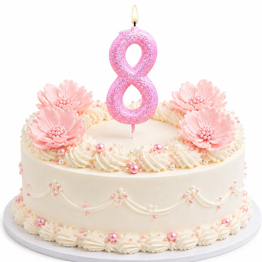Glitter Designer Pink Candle Number 8 | Cake Candles