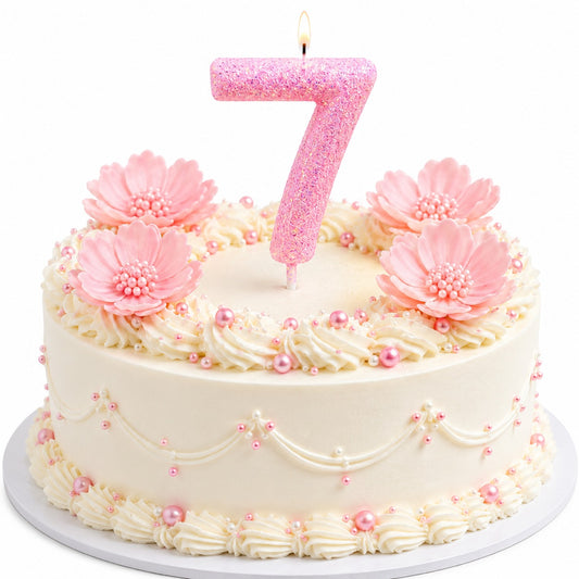 Glitter Designer Pink Candle Number 7 | Cake Candles