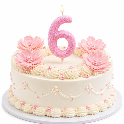 Glitter Designer Pink Candle Number 6 | Cake Candles