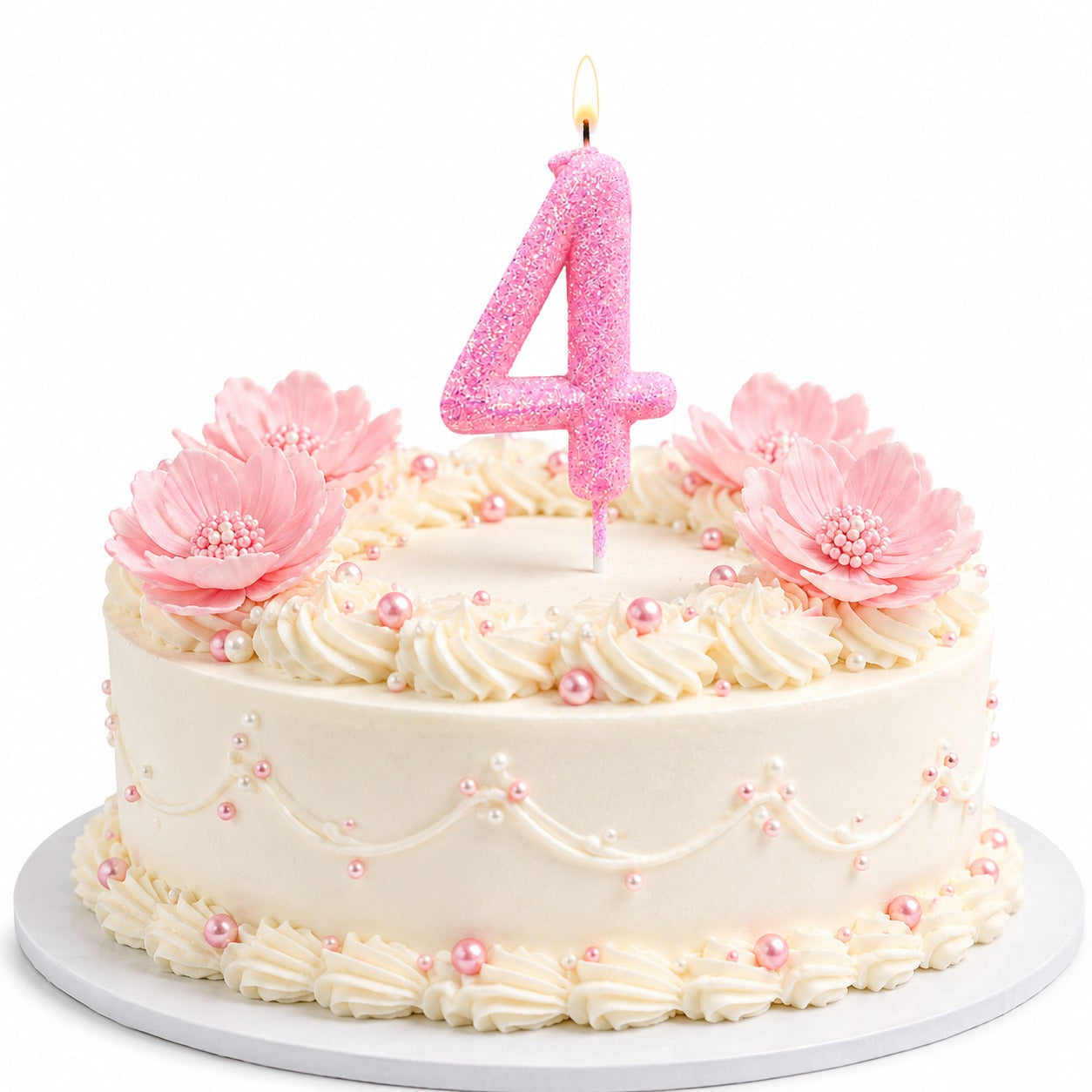Glitter Designer Pink Candle Number 4 | Cake Candles