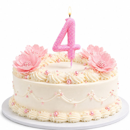 Glitter Designer Pink Candle Number 4 | Cake Candles