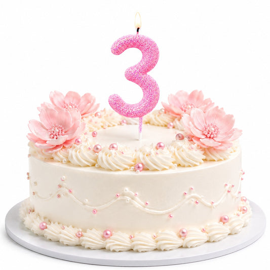 Glitter Designer Pink Candle Number 3 | Cake Candles