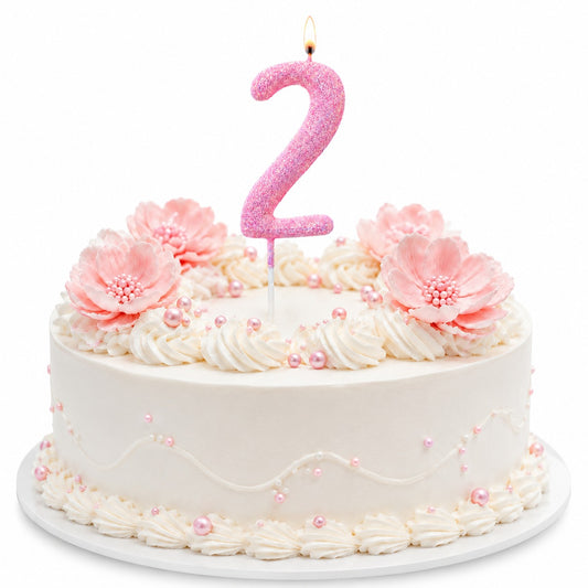 Glitter Designer Pink Candle Number 2 | Cake Candles