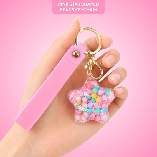 Star Shaped Beads Keychain with Pink Wrist Strap - 1PC