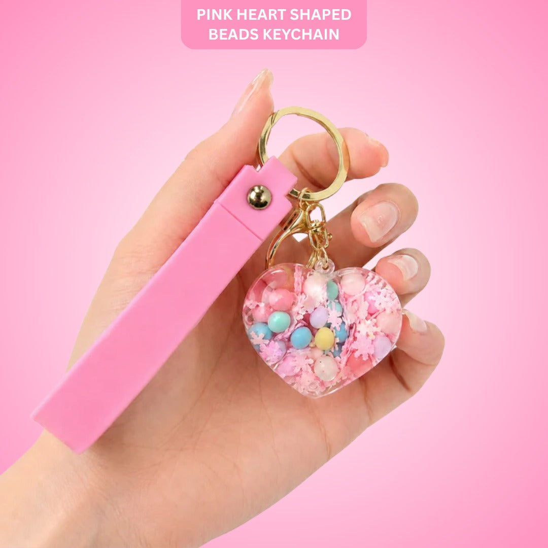 Heart Beads Keychain Pink Strap - Cute Bag Charm for Girls | Wanna Party - Image 1