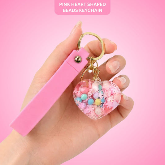 Heart Beads Keychain Pink Strap - Cute Bag Charm for Girls | Wanna Party - Image 1