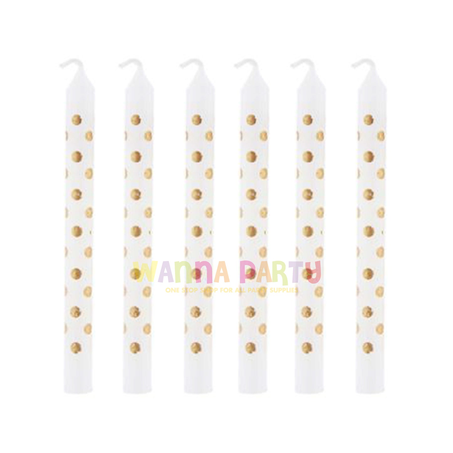 White Candle w/ Golden Polka Dots - 12PC