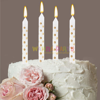 White Candle w/ Golden Polka Dots - 12PC