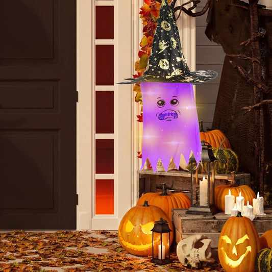 Light Up Purple Hanging Witch Hat for Halloween Decor- 1PC