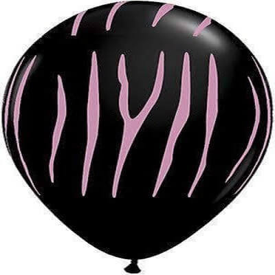 Pink Zebra Stripes Black Latex Balloons - 6PC