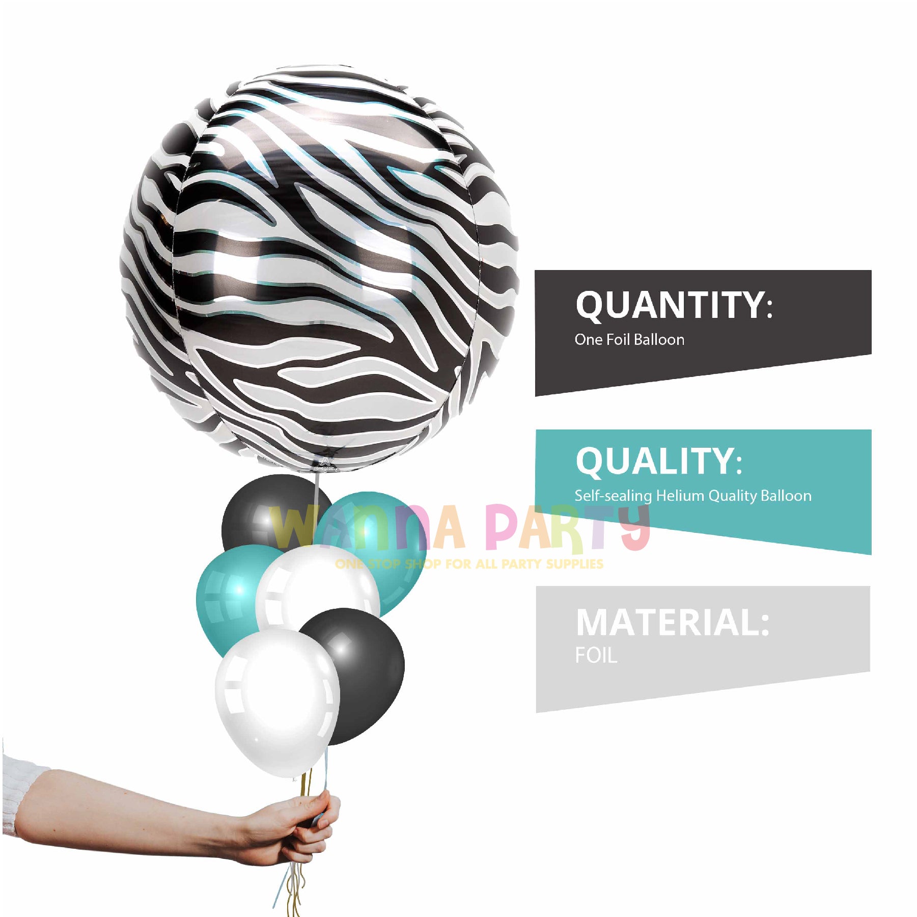 Zebra Print Orbz Balloon 16"