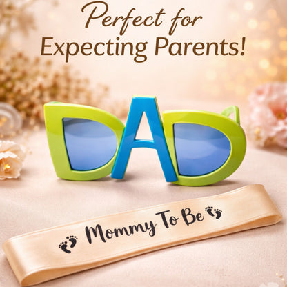 Mom To Be Sash Satin Pink & Green DAD Sunglasses - 2PC