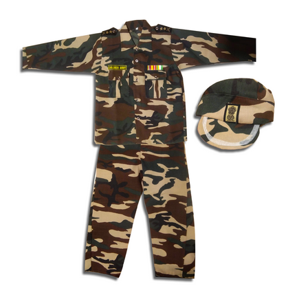 Army Costume w/ Cap, Toy Gun, Whistle for Kids - Size S - Age 3 to5 - 1PC