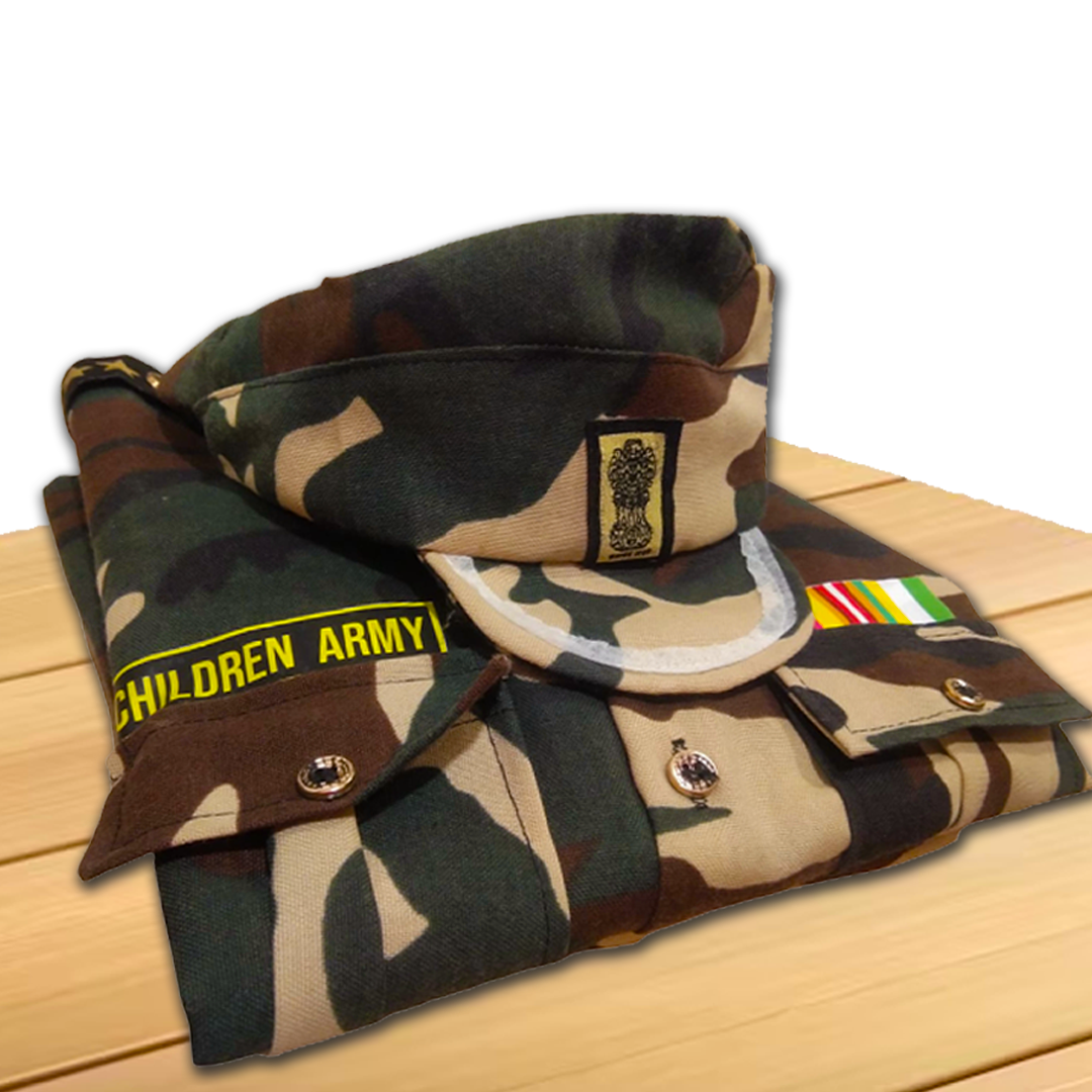 Army Costume w/ Cap, Toy Gun, Whistle for Kids - Size S - Age 3 to5 - 1PC