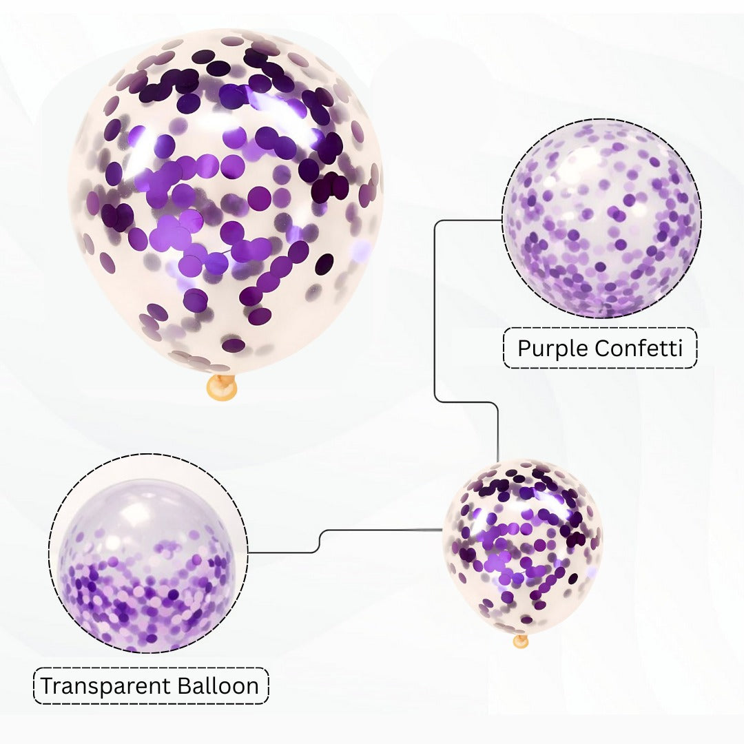 Transparent Balloons with Purple Confetti 12" - 5PC