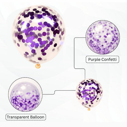 Transparent Balloons with Purple Confetti 12" - 5PC