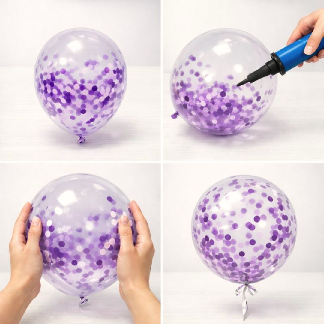 Transparent Balloons with Purple Confetti 12" - 5PC