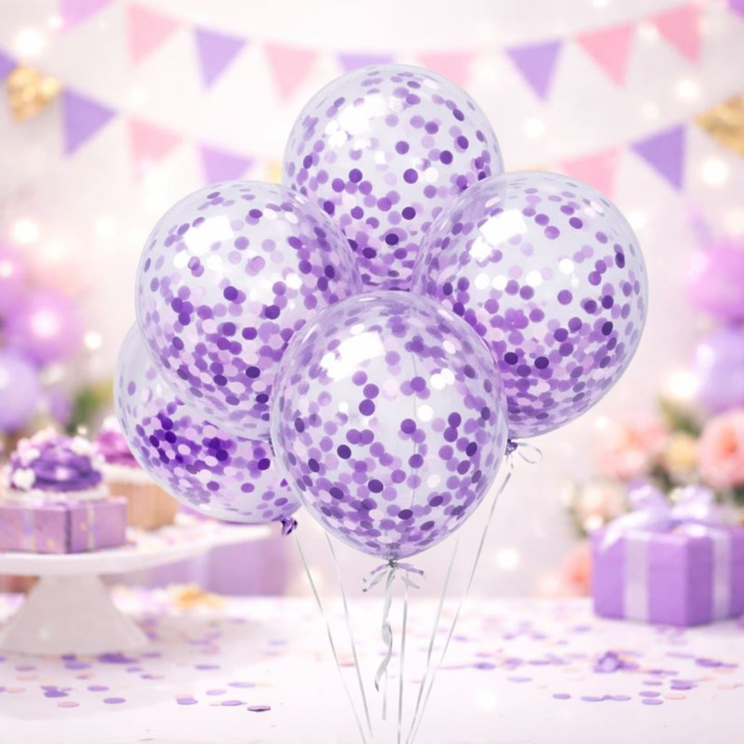 Transparent Balloons with Purple Confetti 12" - 5PC