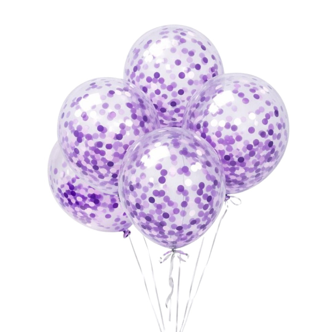 Transparent Balloons with Purple Confetti 12" - 5PC