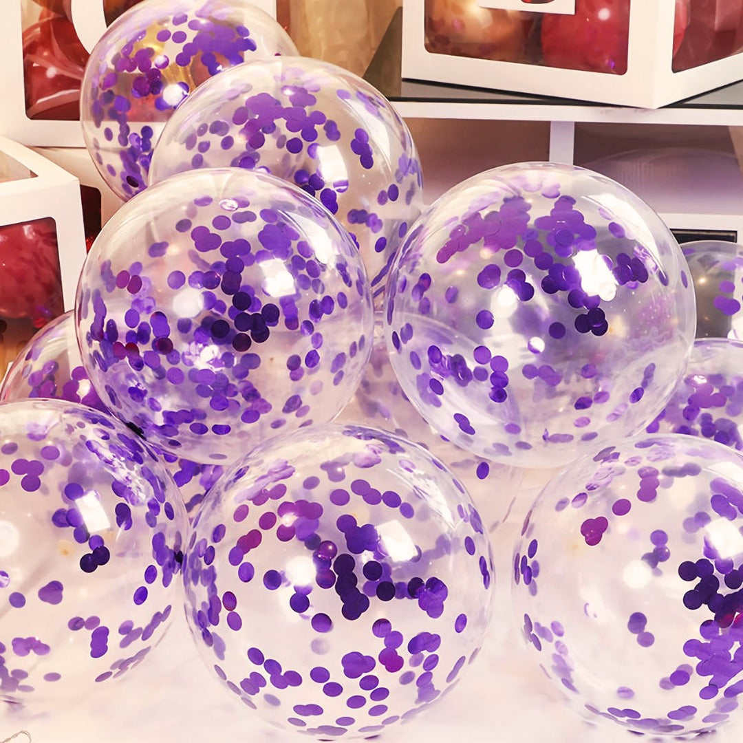 Transparent Balloons with Purple Confetti 12" - 5PC