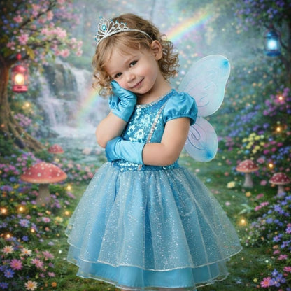 Long Satin Blue Gloves for Kids