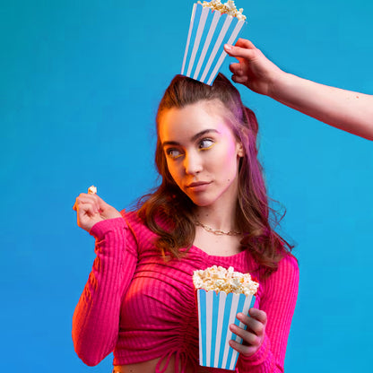 Striped Popcorn Holders Blue - 10PC