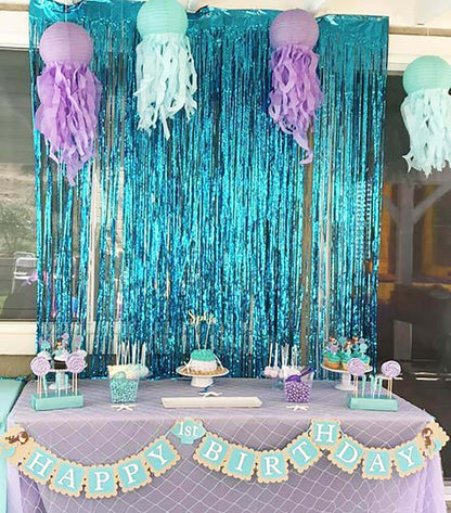 Iridescent Mermaid Blue Foil Curtain - 1M X 2M