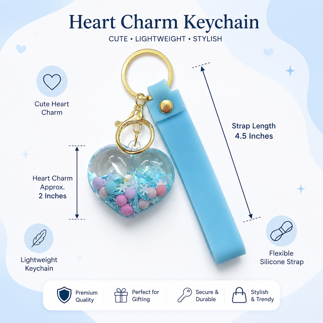 Heart Beads Keychain Blue Strap - Cute Bag Charm for Girls | Wanna Party - Image 4