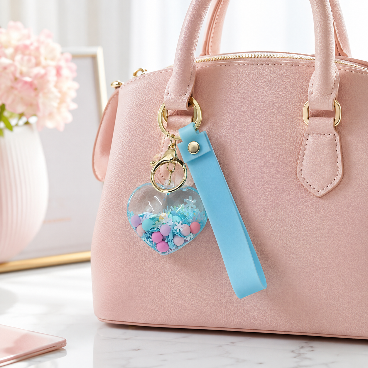 Heart Beads Keychain Blue Strap - Cute Bag Charm for Girls | Wanna Party - Image 6