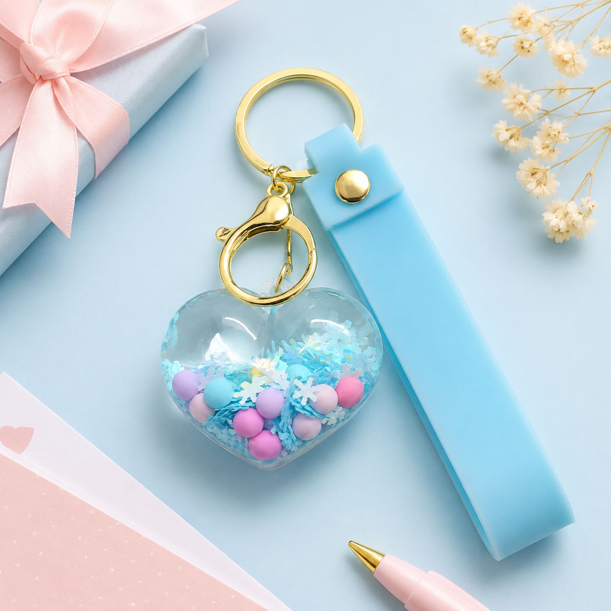 Heart Beads Keychain Blue Strap - Cute Bag Charm for Girls | Wanna Party - Image 10