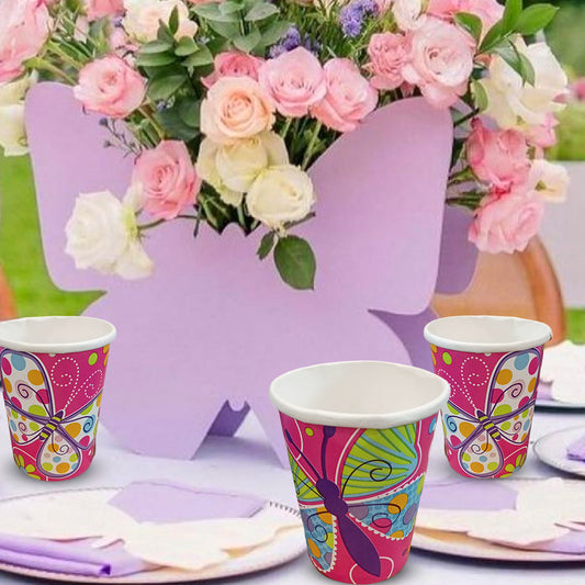 Butterfly & Flowers Theme Party Paper Cups - 250ML - 8PC