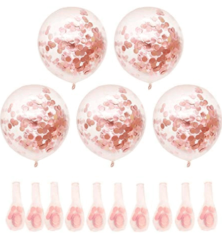 Transparent Balloons with Rose Gold Confetti 12"