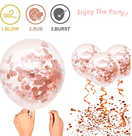 Transparent Balloons with Rose Gold Confetti 12"