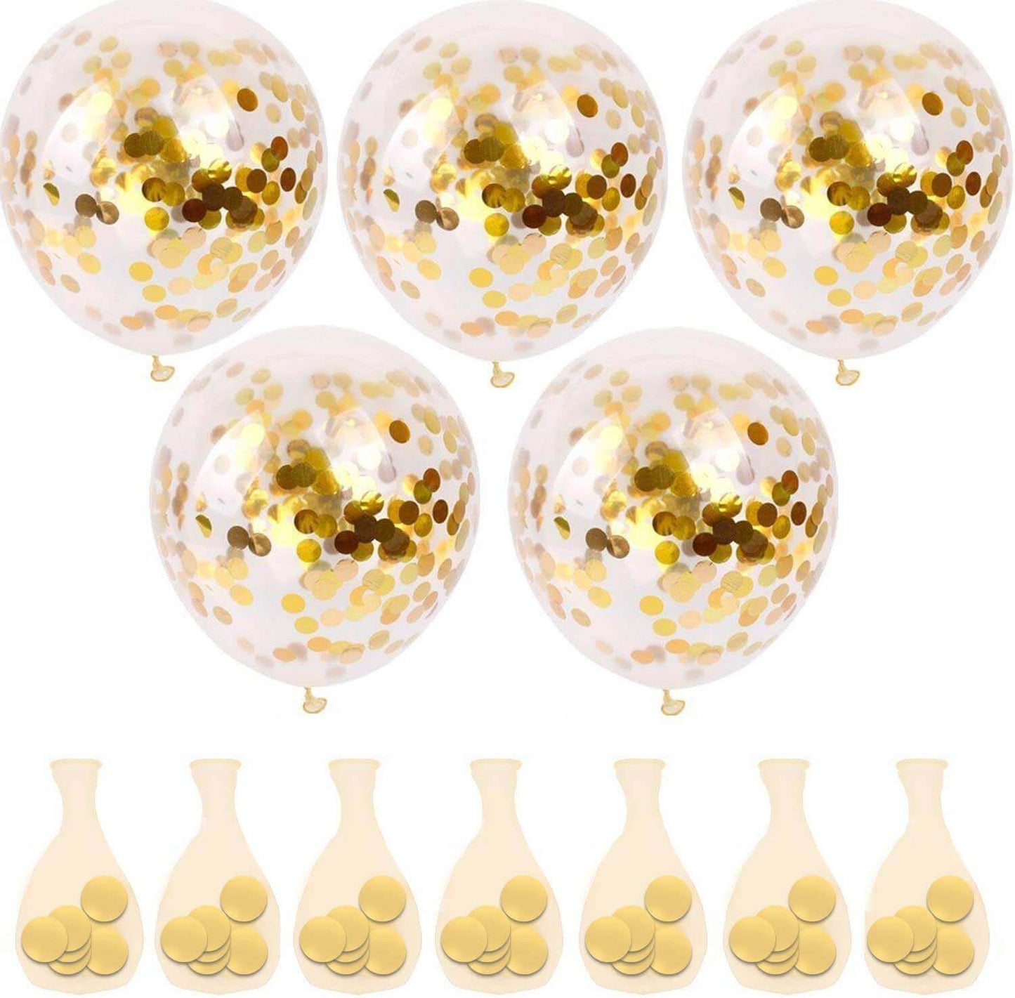 Transparent Balloons with Gold Confetti 12" - 5PC