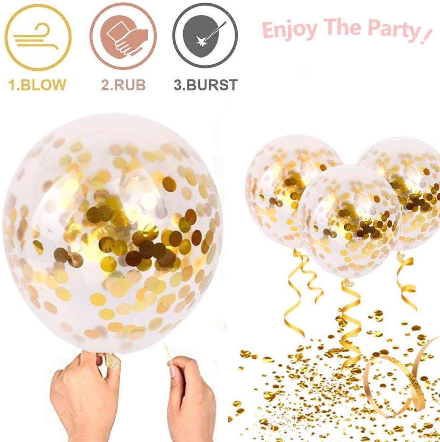 Transparent Balloons with Gold Confetti 12" - 5PC