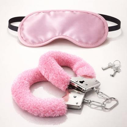 Pink Blindfold Eye Mask & Fur Handcuffs Set