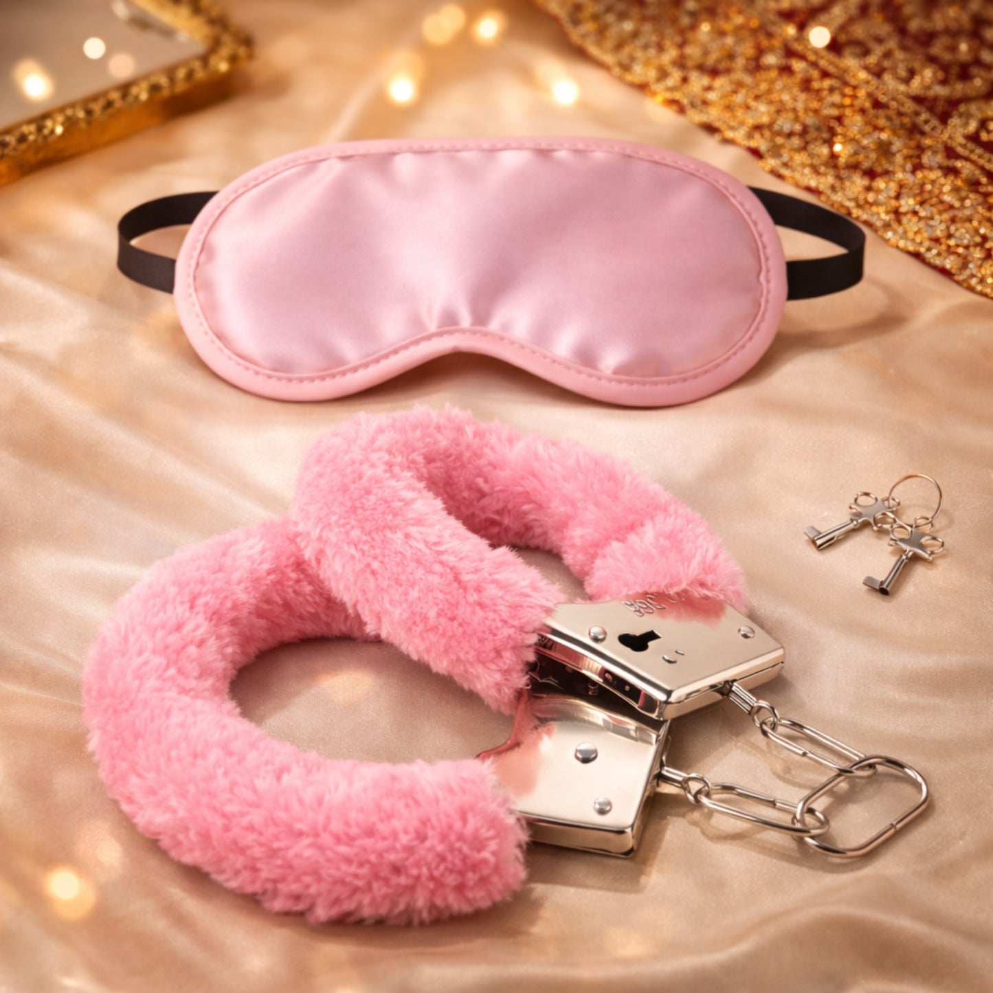 Pink Blindfold Eye Mask & Fur Handcuffs Set